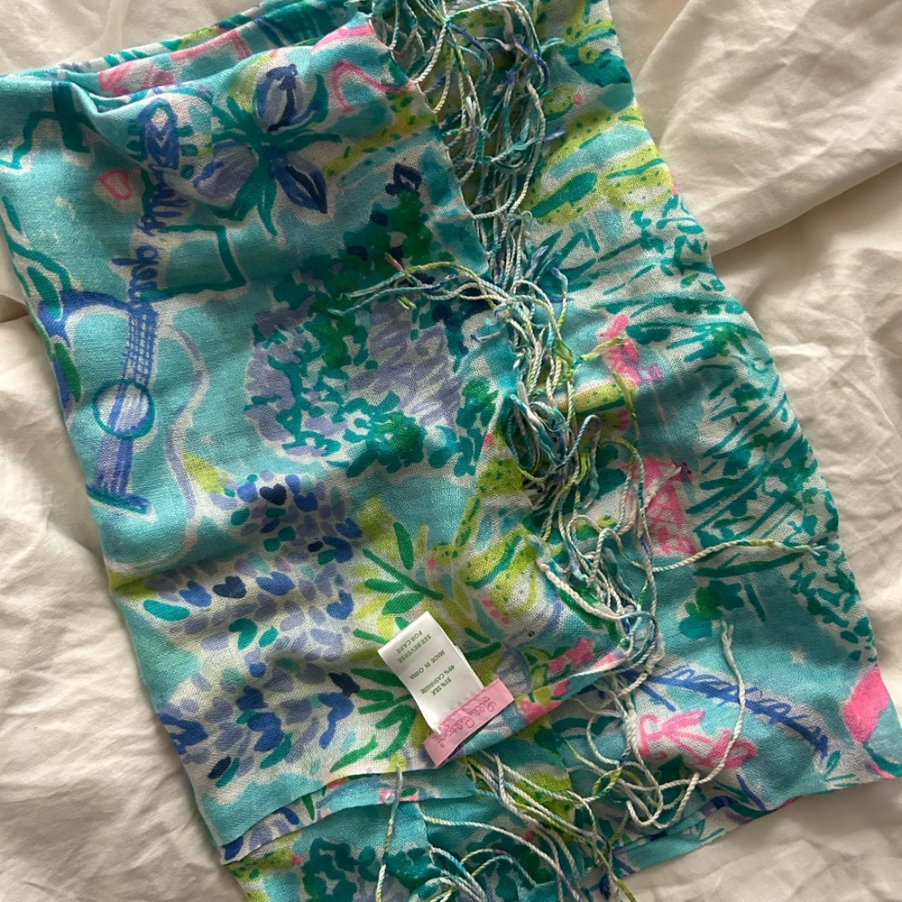 Lilly Pulitzer Tropical Blue and Green Scarf - Picture 2 of 4